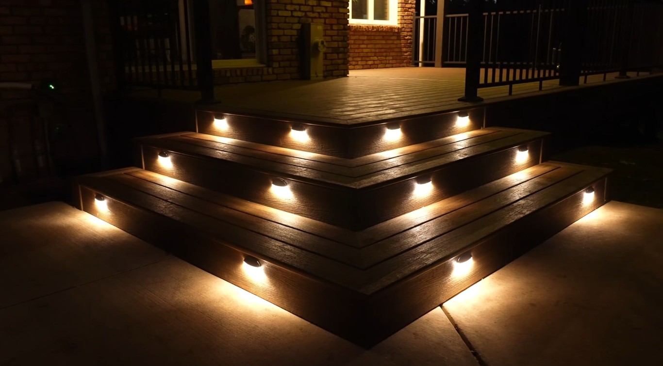 Custom deck with beautiful nighttime lighting in Waco, TX